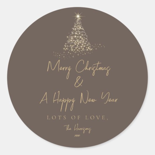 Kerstboom Goud Sparkle Eenvoudige Vakantie Ronde Sticker (Voorkant)