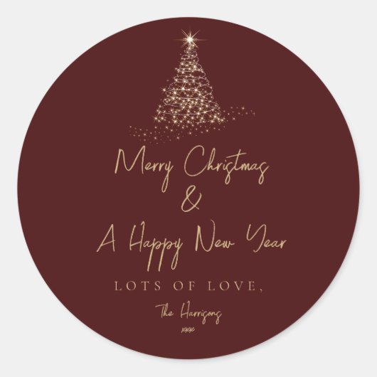 Kerstboom Goud Sparkle Eenvoudige Vakantie Ronde Sticker (Voorkant)