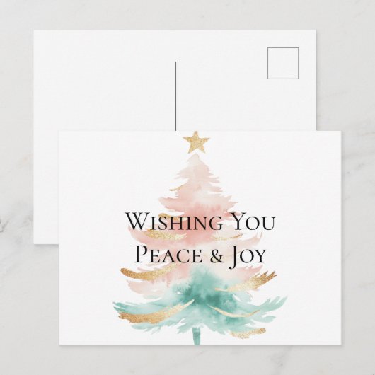 Kerstboom Goud Wit Roze Munt Vrede Joy Briefkaart (Voorkant / Achterkant)