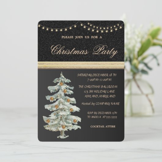 kerstboom, goudbalken, zwart, kerstfeest kaart (Staand voorkant)