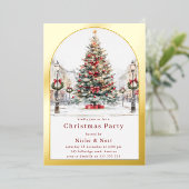 Kerstboom Gouden Boog Bedrijfs Kerstfeest Folie Uitnodiging (Staand Voorkant)
