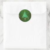 kerstboom, gouden hartgroen ronde sticker (Tas)