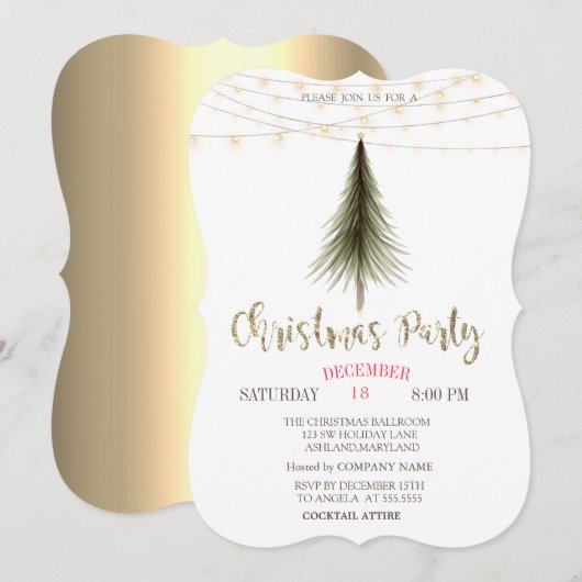 kerstboom, gouden kerstfeest kaart (Voorkant / Achterkant)