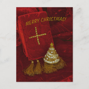 Kerstboom gouden kruis Vrolijke kersttekst Briefkaart
