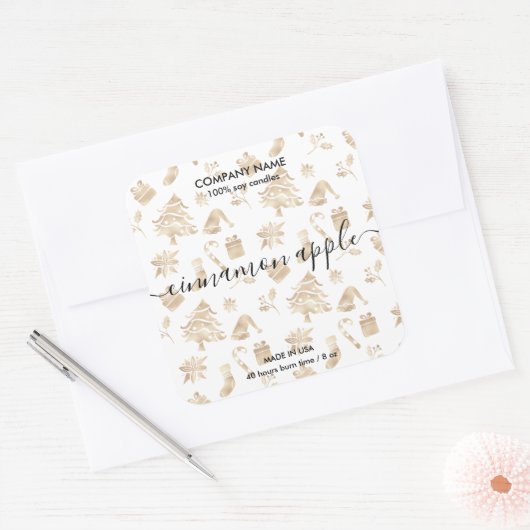 Kerstboom Gouden Patroon Kaars Label (Envelop)