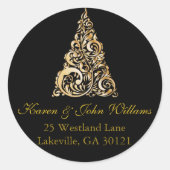 Kerstboom Gouden Retouradres Ronde Sticker (Voorkant)