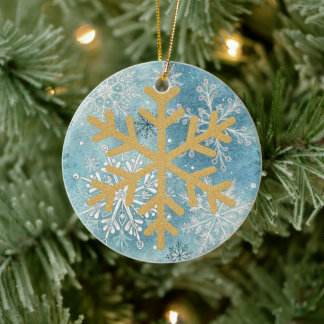 Kerstboom - Gouden Sneeuwvlok Keramisch Ornament