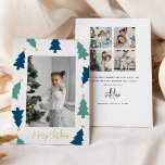 Kerstboom gouden ster 5 foto dubbelzijdig folie feestdagenkaart<br><div class="desc">Stuur feestelijk juichen deze kerst met deze eenvoudige elegante gouden folie foto vakantie kaarten. Design beschikt over een foto aan de voorkant, omlijst met groene kerstbomen en echte gouden foliën en gouden folie 'Merry Christmas'-belettering. Aan de achterkant heb je de mogelijkheid om nog eens 4 afbeeldingen te uploaden, een persoonlijk...</div>