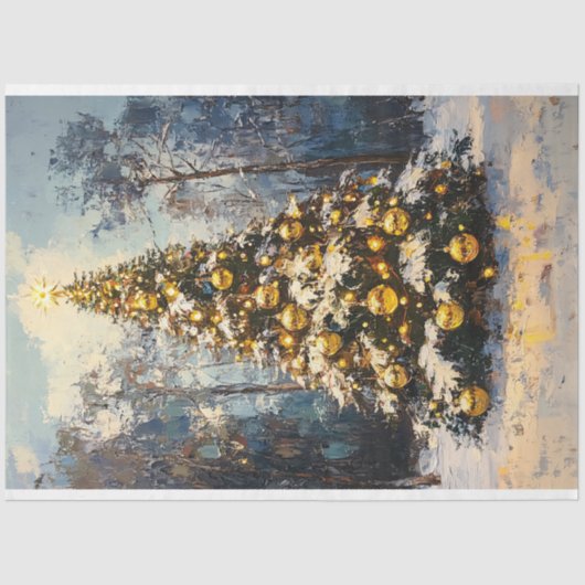 Kerstboom Gouden Ster Olieverf Decoupage Tissuepapier (Voorkant)