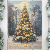 Kerstboom Gouden Ster Olieverf Decoupage Tissuepapier