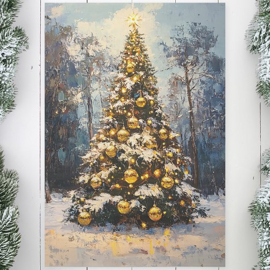 Kerstboom Gouden Ster Olieverf Decoupage Tissuepapier