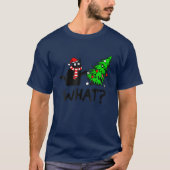 kerstboom grappig over kat wat geschenk t-shirt (Voorkant)
