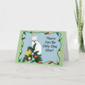 Kerstboom grappige witte kat feestdagen kaart (Voorkant)