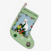 Kerstboom Grappige Witte Kat Kleine Kerstsok (Voorkant (Hangend))