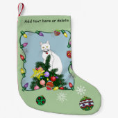 Kerstboom Grappige Witte Kat Kleine Kerstsok (Voorkant)
