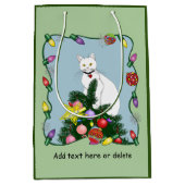 Kerstboom grappige witte kat medium cadeauzakje (Voorkant)