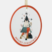 Kerstboom & grillige katten gepersonaliseerde Kers Keramisch Ornament (Rechts)