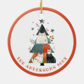 Kerstboom & grillige katten gepersonaliseerde Kers Keramisch Ornament (Achterkant)