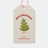 Kerstboom grillige rood groen goud nostalgie cadeaulabel (Voorkant)