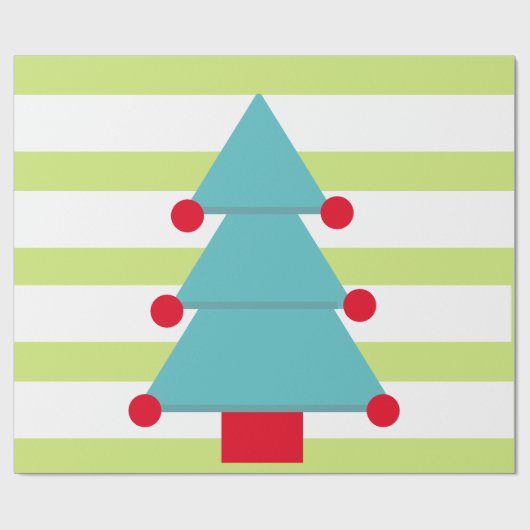Kerstboom groen blauw wit cadeaupapier (Vlak)
