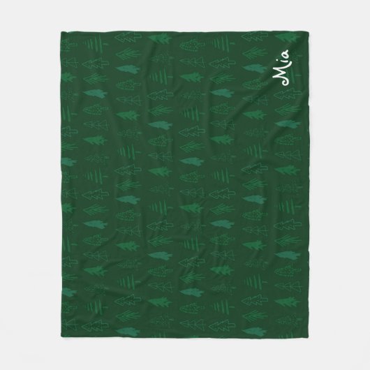 Kerstboom Groen en Naam of Monogram Fleece Deken (Voorkant)