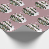 Kerstboom, groen roze roze rozenhandschrift cadeaupapier (Hoek)