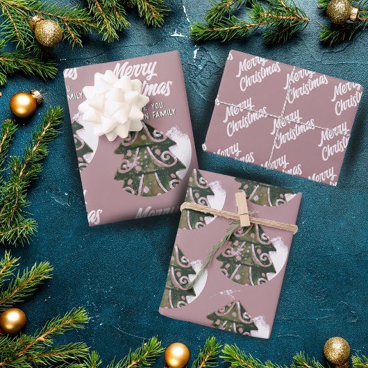Kerstboom, groen roze roze rozenhandschrift inpakpapier vel