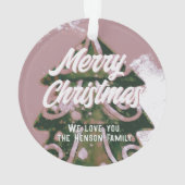 Kerstboom, groen roze roze rozenhandschrift ornament (achterkant)