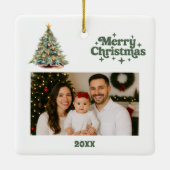 Kerstboom groen wit foto keramisch ornament (Achterkant)