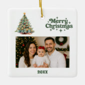 Kerstboom groen wit foto keramisch ornament (Voorkant)