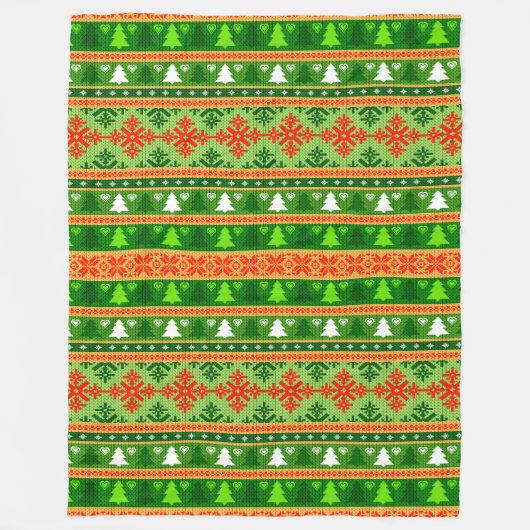 KERSTBOOM GROEN WIT ROOD DECORATIES FLEECE DEKEN (Voorkant)