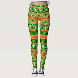 KERSTBOOM GROEN WIT ROOD ORNAMENTEN LEGGINGS