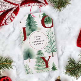 Kerstboom Groene Bladeren Rustieke Waterverf Vakan Cadeaulabel