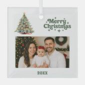 Kerstboom groene foto glas ornament (Voorkant)