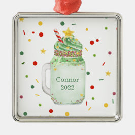 Kerstboom Groene Mason Jar Milkshake Year Metalen Ornament