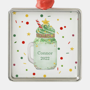 Kerstboom Groene Mason Jar Milkshake Year Metalen Ornament