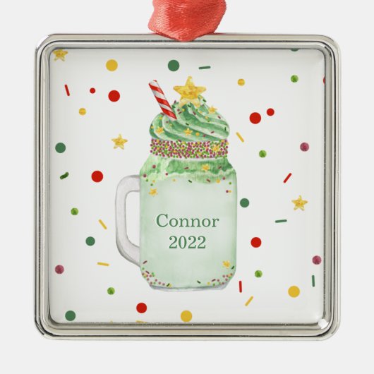 Kerstboom Groene Mason Jar Milkshake Year Metalen Ornament (Voorkant)