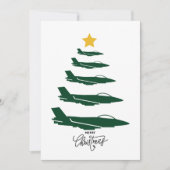 Kerstboom Groene Militaire Vliegtuig Minimalist Feestdagenkaart (Voorkant)