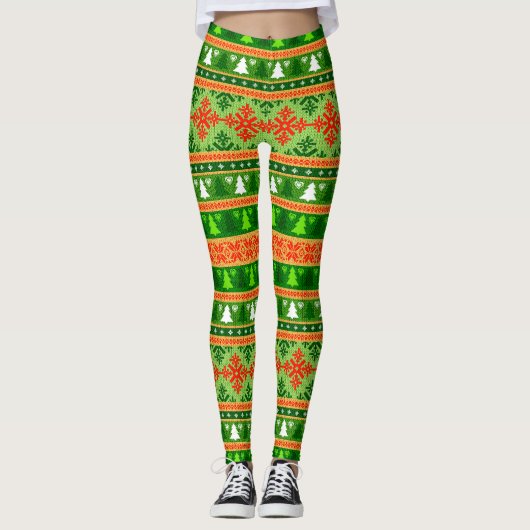 KERSTBOOM GROENE WITTE RODE ORNAMENTEN LEGGINGS (Voorkant)