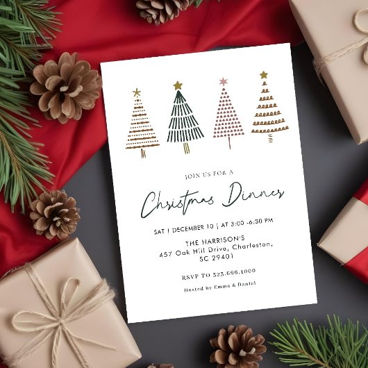 Kerstboom handgetekend Kerstvakantie diner Kerstmi Kaart