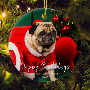 Kerstboom Happy Pawholidays Familie Huisdier Foto Keramisch Ornament
