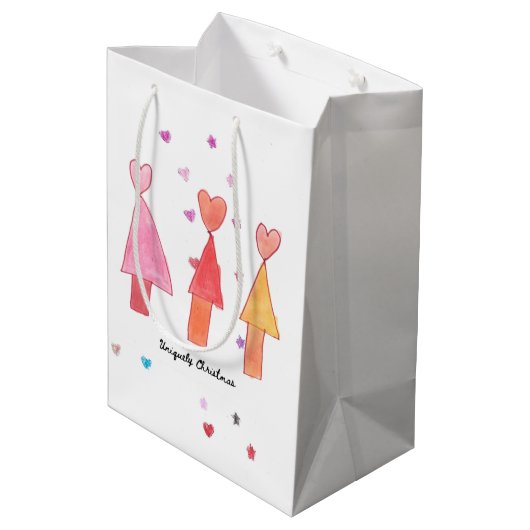 Kerstboom Harten Inpakpapier Medium Cadeauzakje (Achterkant Gekanteld)