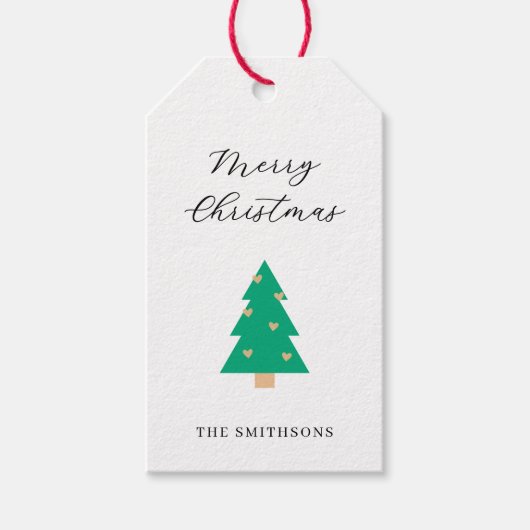 Kerstboom Hartjes Vakantie Cadeaulabel (Voorkant)
