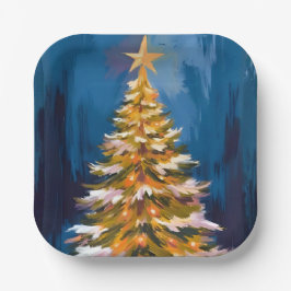 Kerstboom Helder Ster Waterverf Papieren Bordje