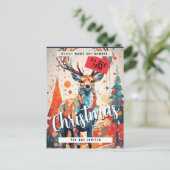 Kerstboom Herten Feestuitnodiging Briefkaart (Staand voorkant)