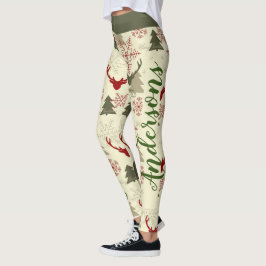 Kerstboom Herten Groen Rood Patroon Naam Feestelij Leggings