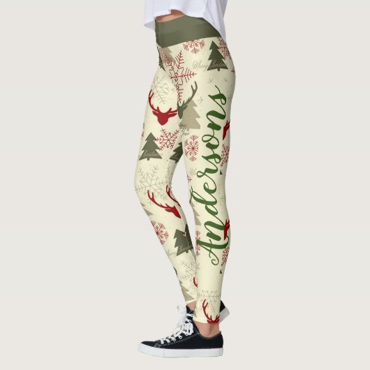 Kerstboom Herten Groen Rood Patroon Naam Feestelij Leggings (Links)
