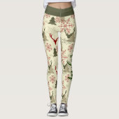 Kerstboom Herten Groen Rood Patroon Naam Feestelij Leggings (Voorkant)