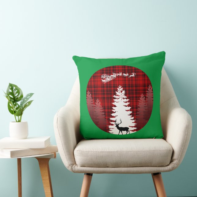 kerstboom herten in rode geruite plaid kussen (Stoel)