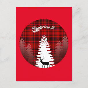 kerstboom herten rode geruite plaid briefkaart